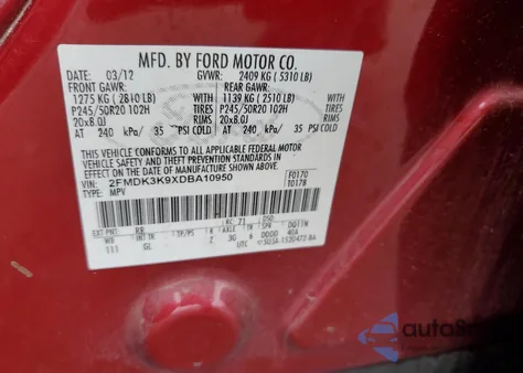 2013 Ford Edge Limited from USA, damaged, VIN 2FMDK3K9XDBA10950